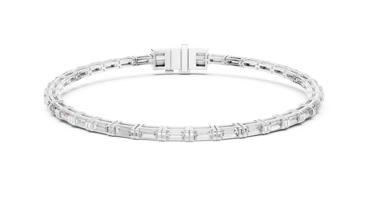 Baguette Moissanite Link Bracelet in white 925 sterling silver, view 1