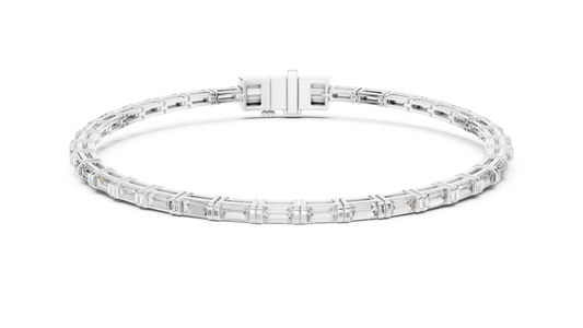 Baguette Moissanite Link Bracelet in white 925 sterling silver, view 1