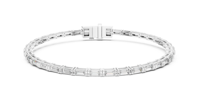 Baguette Moissanite Link Bracelet in white 925 sterling silver, view 1
