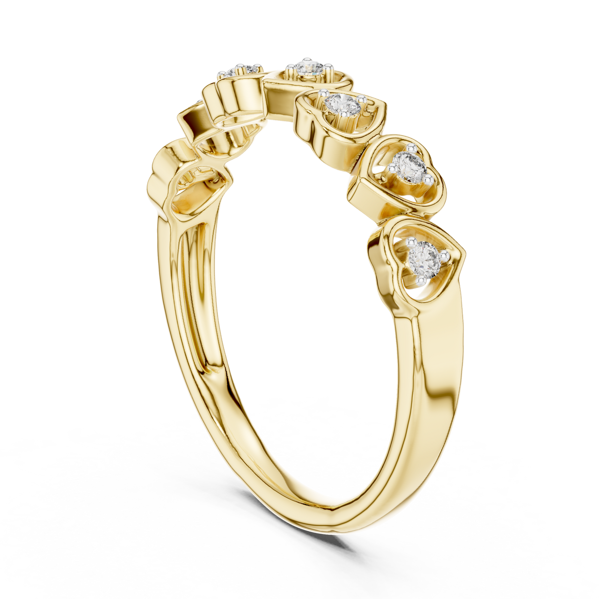 Row of Hearts Moissanite Band in yellow 925 sterling silver, view 1