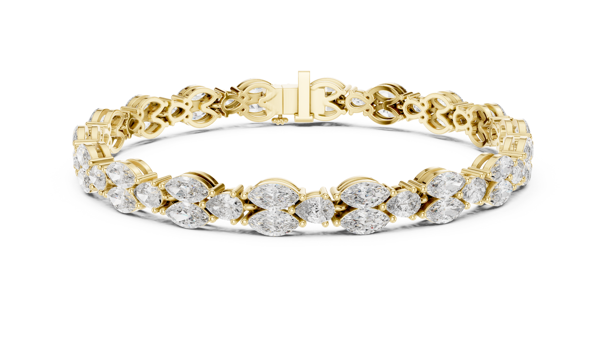 Marquise and Pear Moissanite Tennis Bracelet in yellow 925 sterling silver, view 1