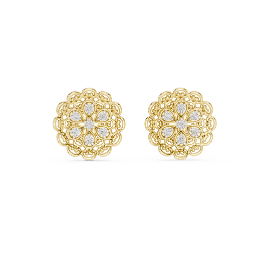 Moissanite Lace Medallion Stud Earrings in yellow 925 sterling silver, view 4