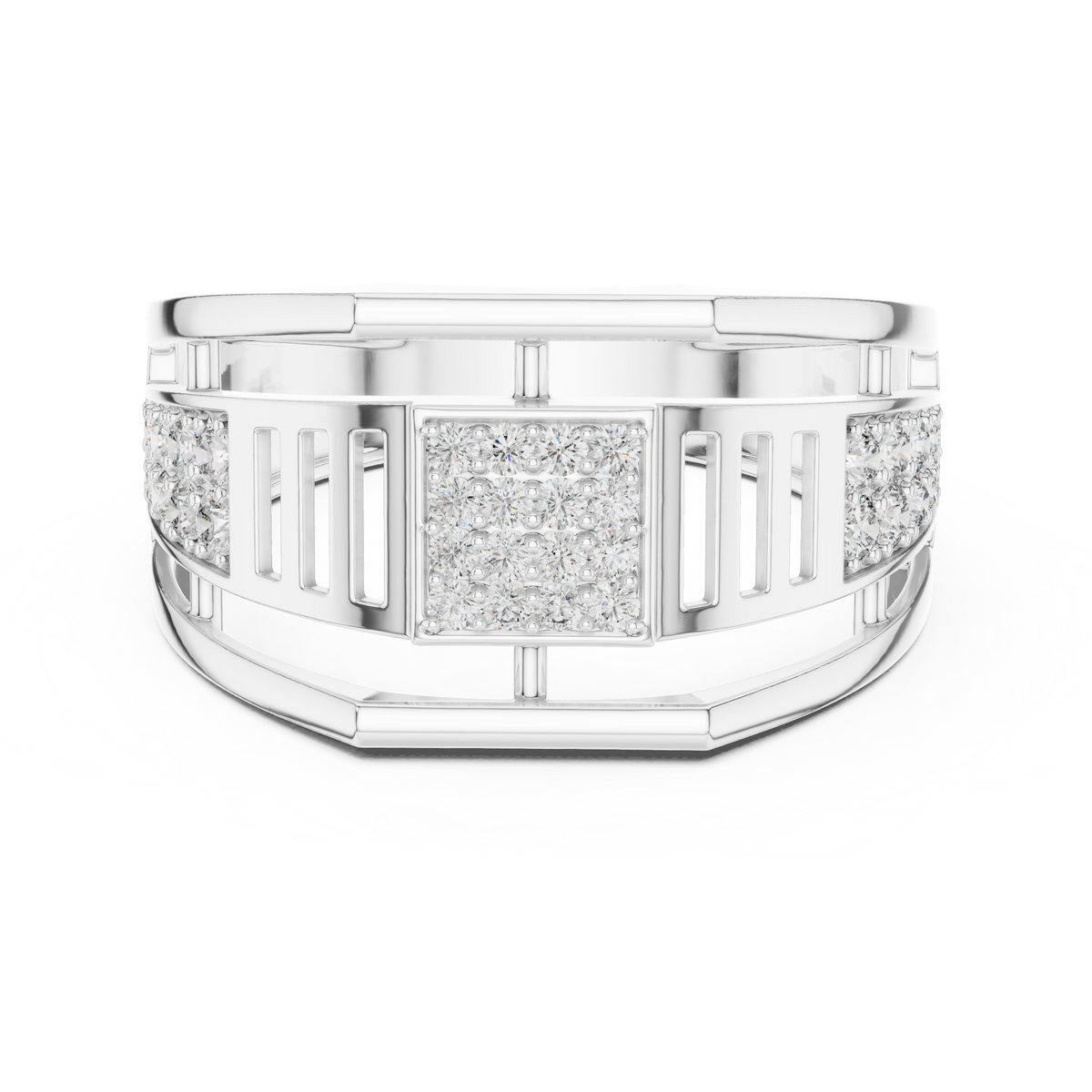 Men's Square Pavé Panel Cage Moissanite Band in white 925 sterling silver, view 4