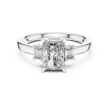 Radiant Cut Moissanite Ring with Baguette Side Stones in white 925 sterling silver, view 4