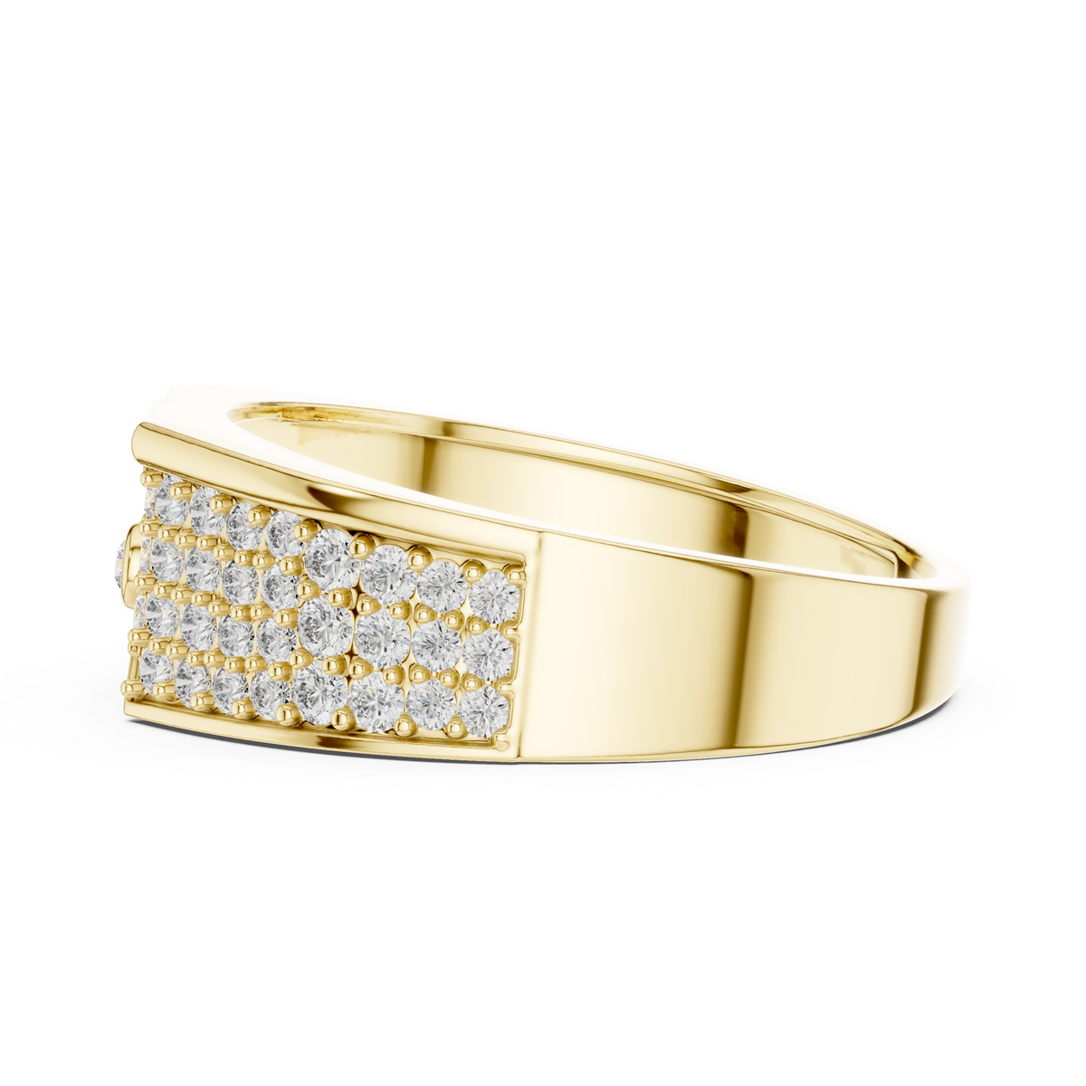 Men's Wide Pavé Panel Moissanite Band with Bezel Accent in yellow 925 sterling silver, view 3