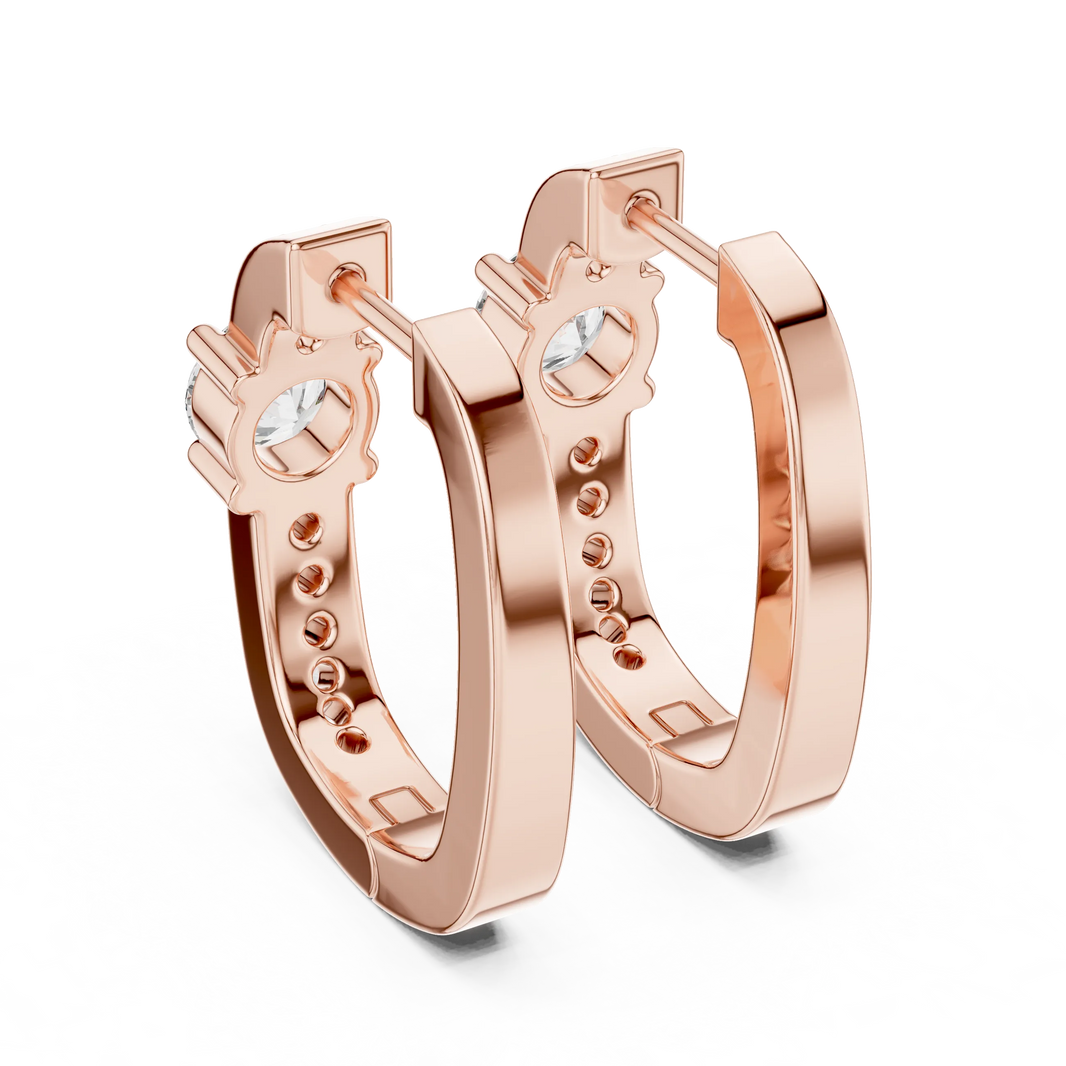 Moissanite solitaire pave huggie earrings in rose 925 sterling silver, view 3