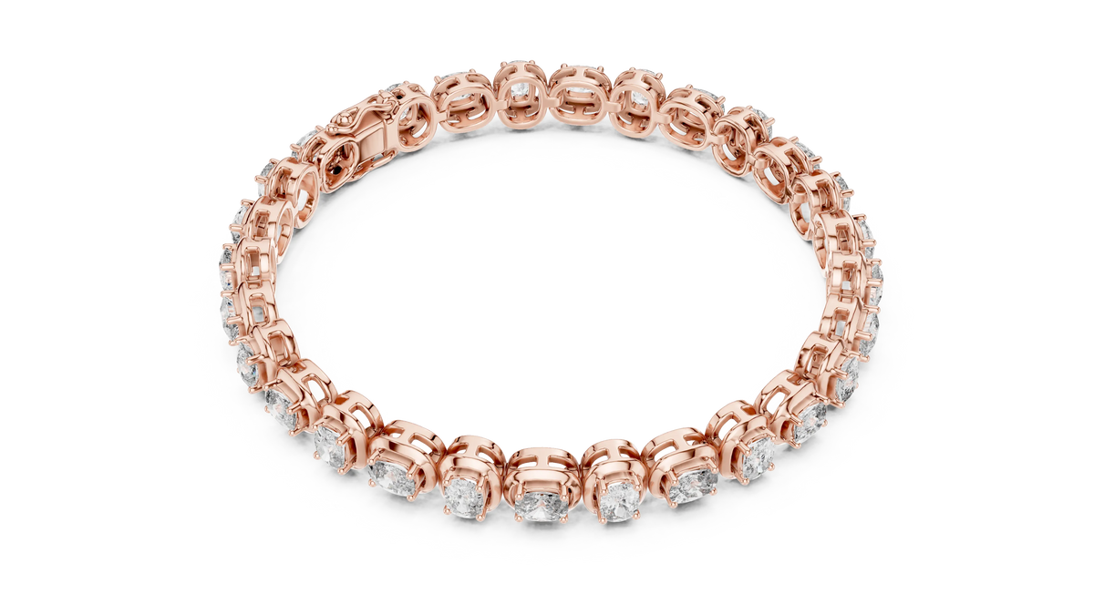 Cushion Cut Moissanite Tennis Bracelet in rose 925 sterling silver, view 3