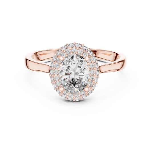 Oval Double Halo Moissanite Ring in rose 925 sterling silver, view 4