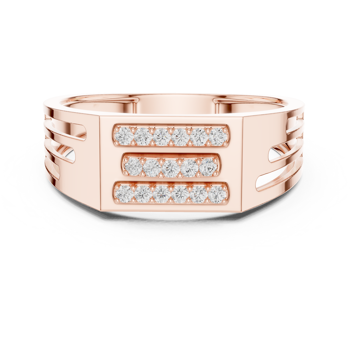 Three-Row Signet Moissanite Ring in rose 925 sterling silver, view 4