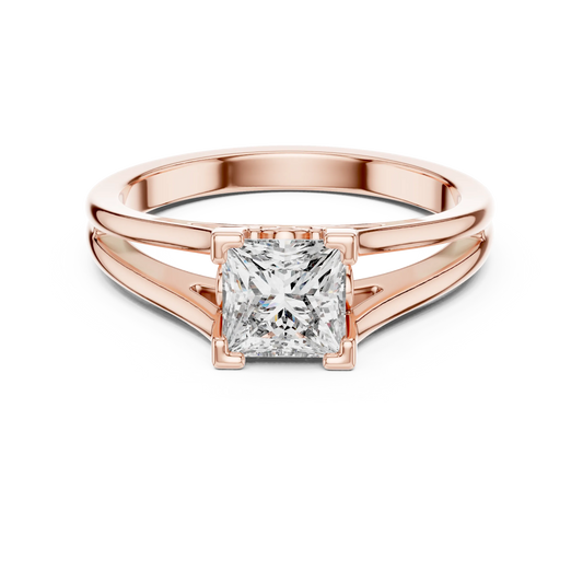 Princess Cut Solitaire Moissanite Split Shank Ring in rose 925 sterling silver, view 4