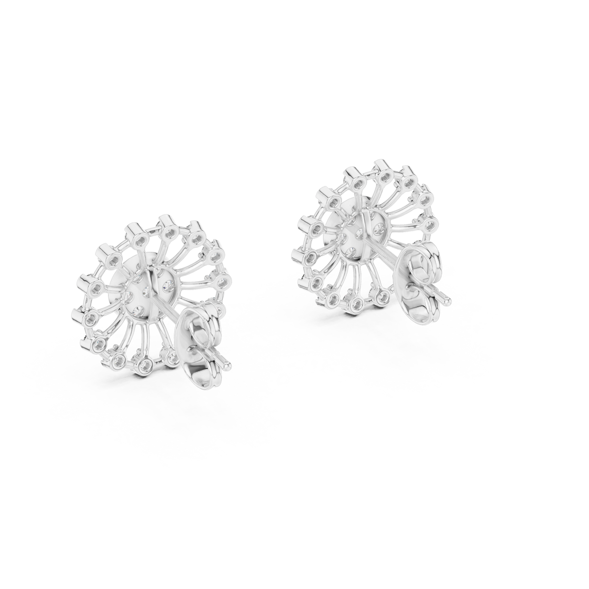 Moissanite Wheel Cluster Stud Earrings in white 925 sterling silver, view 3