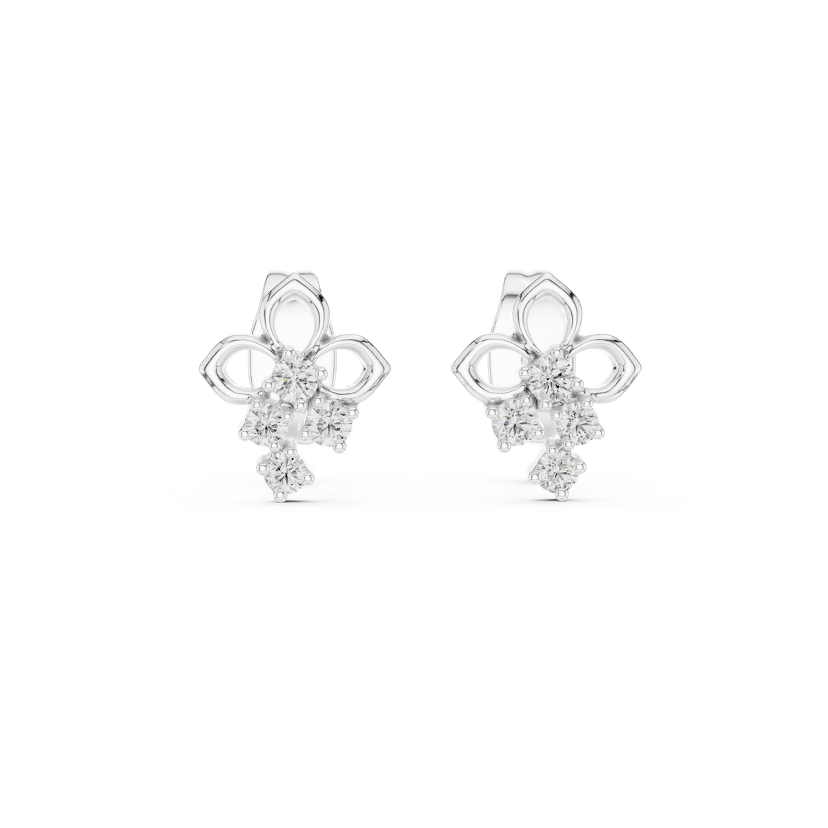 Moissanite Trefoil Cluster Stud Earrings in white 925 sterling silver, view 4