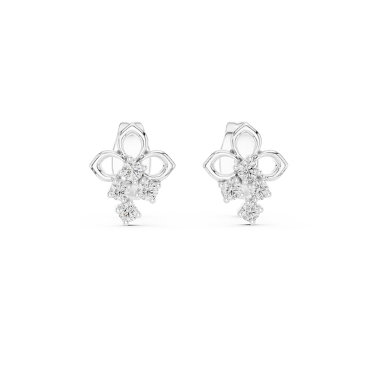 Moissanite Trefoil Cluster Stud Earrings in white 925 sterling silver, view 4