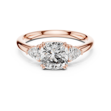 Cushion and Trillion Three Stone Moissanite Ring in rose 925 sterling silver, view 4