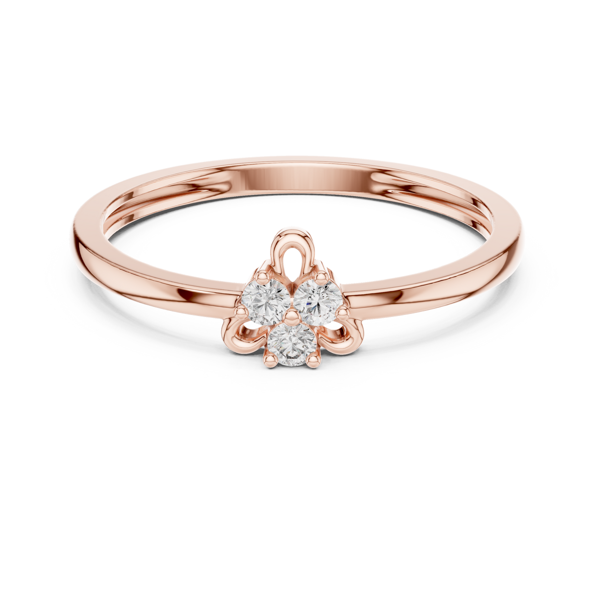 Petite Trefoil Cluster Bow Moissanite Ring in rose 925 sterling silver, view 4