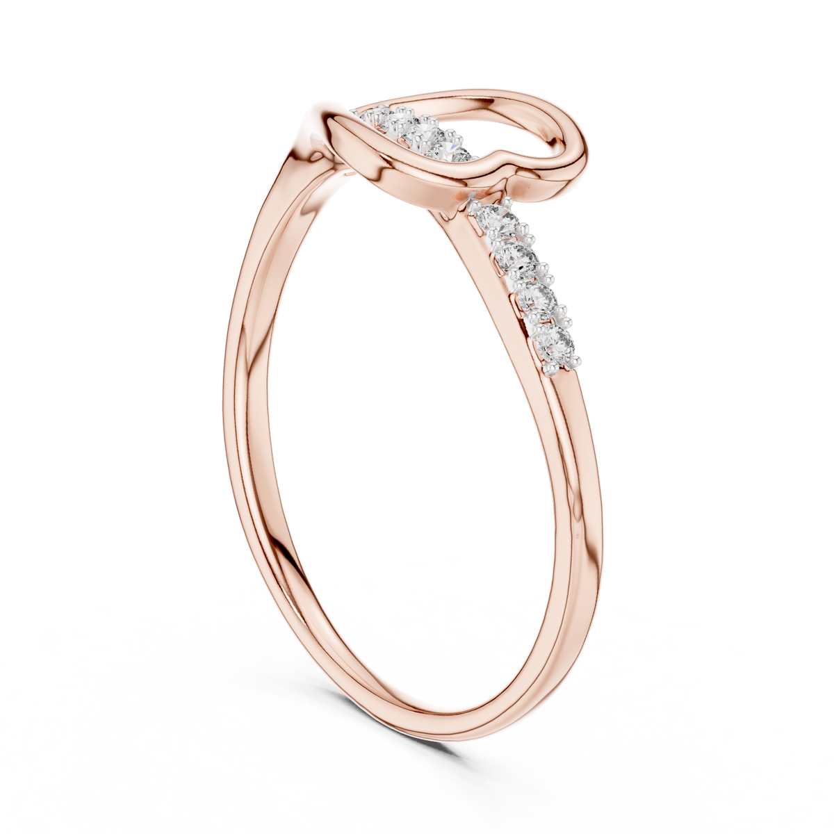 Sideways Open Heart Moissanite Ring in rose 925 sterling silver, view 1