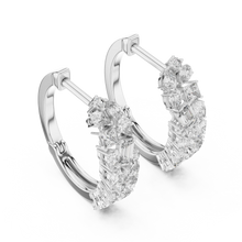 Mixed shape moissanite cluster hoop earrings in white 925 sterling silver, view 2