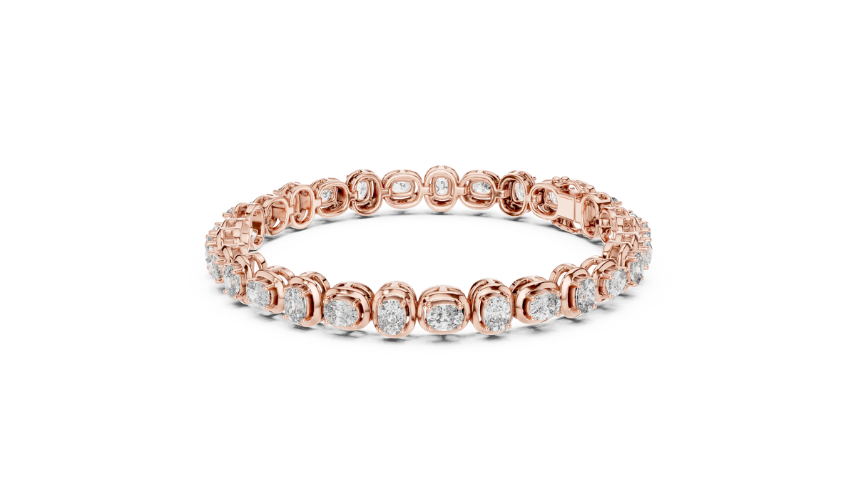 Cushion Cut Moissanite Tennis Bracelet in rose 925 sterling silver, view 2