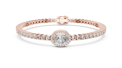 Oval Halo Centre Moissanite Tennis Bracelet in rose 925 sterling silver, view 1