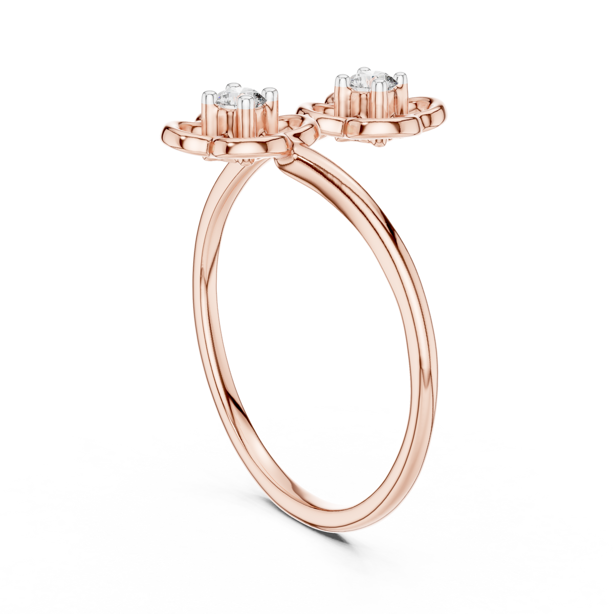 Double Flower Bypass Moissanite Ring in rose 925 sterling silver, view 1