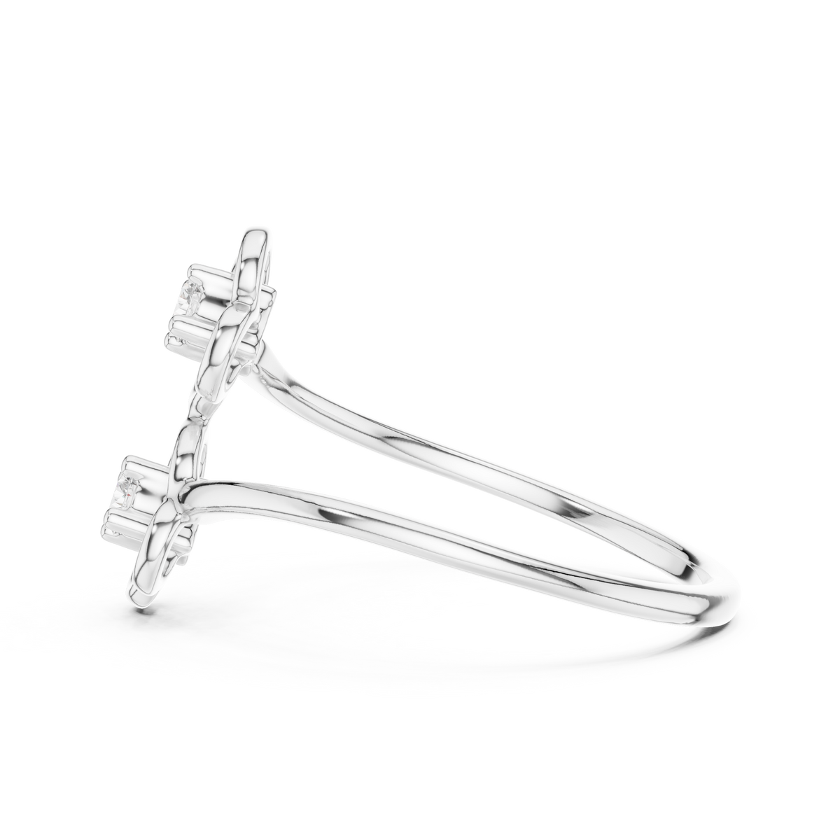 Double Flower Bypass Moissanite Ring in white 925 sterling silver, view 3