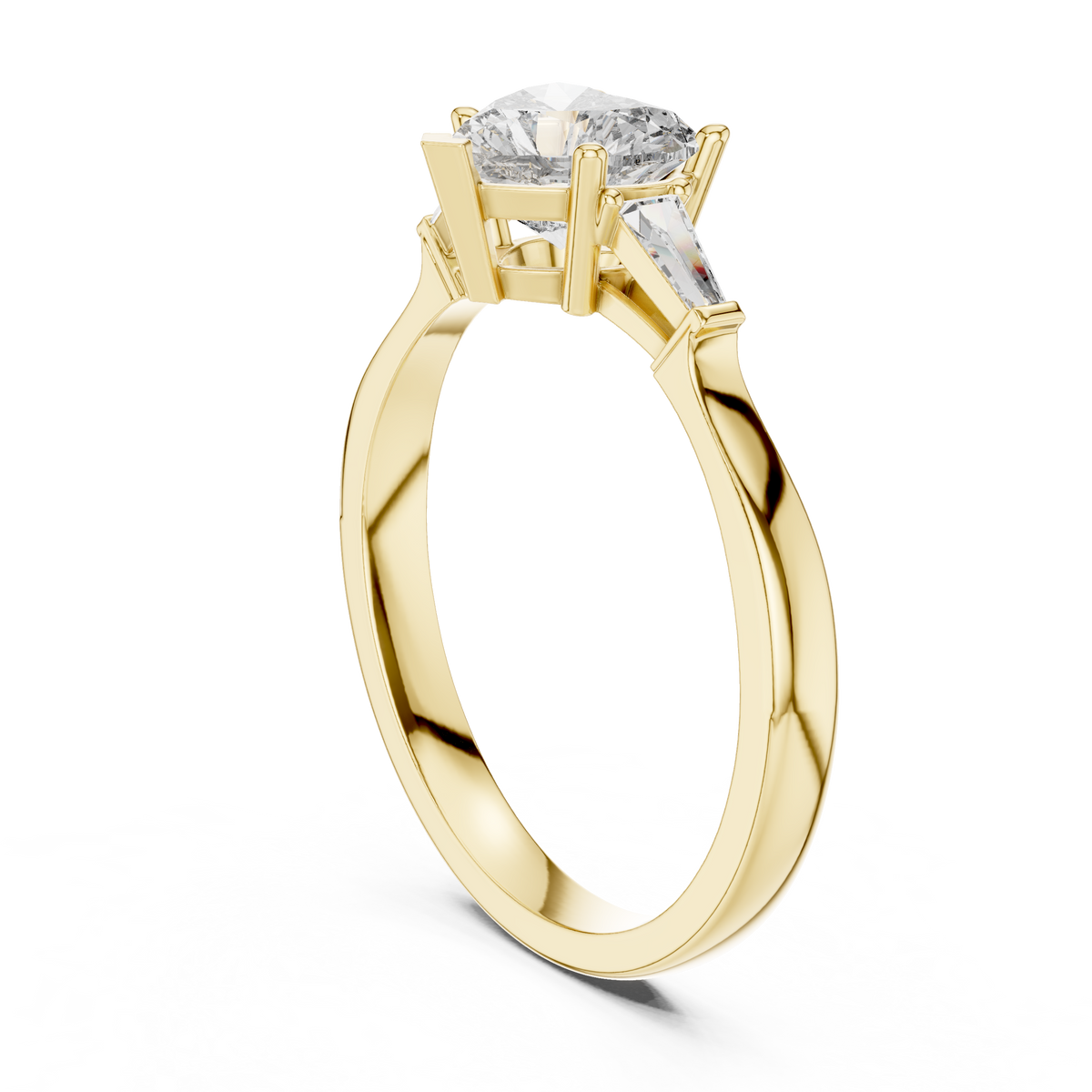 Heart Moissanite Ring with Tapered Baguette Sides in yellow 925 sterling silver, view 1