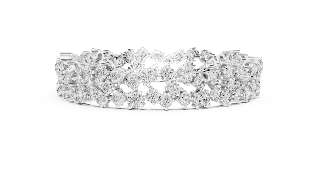 Double Row Round Moissanite Cluster Bracelet in white 925 sterling silver, view 4