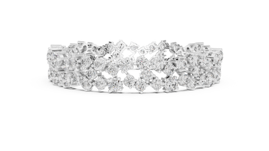 Double Row Round Moissanite Cluster Bracelet in white 925 sterling silver, view 4