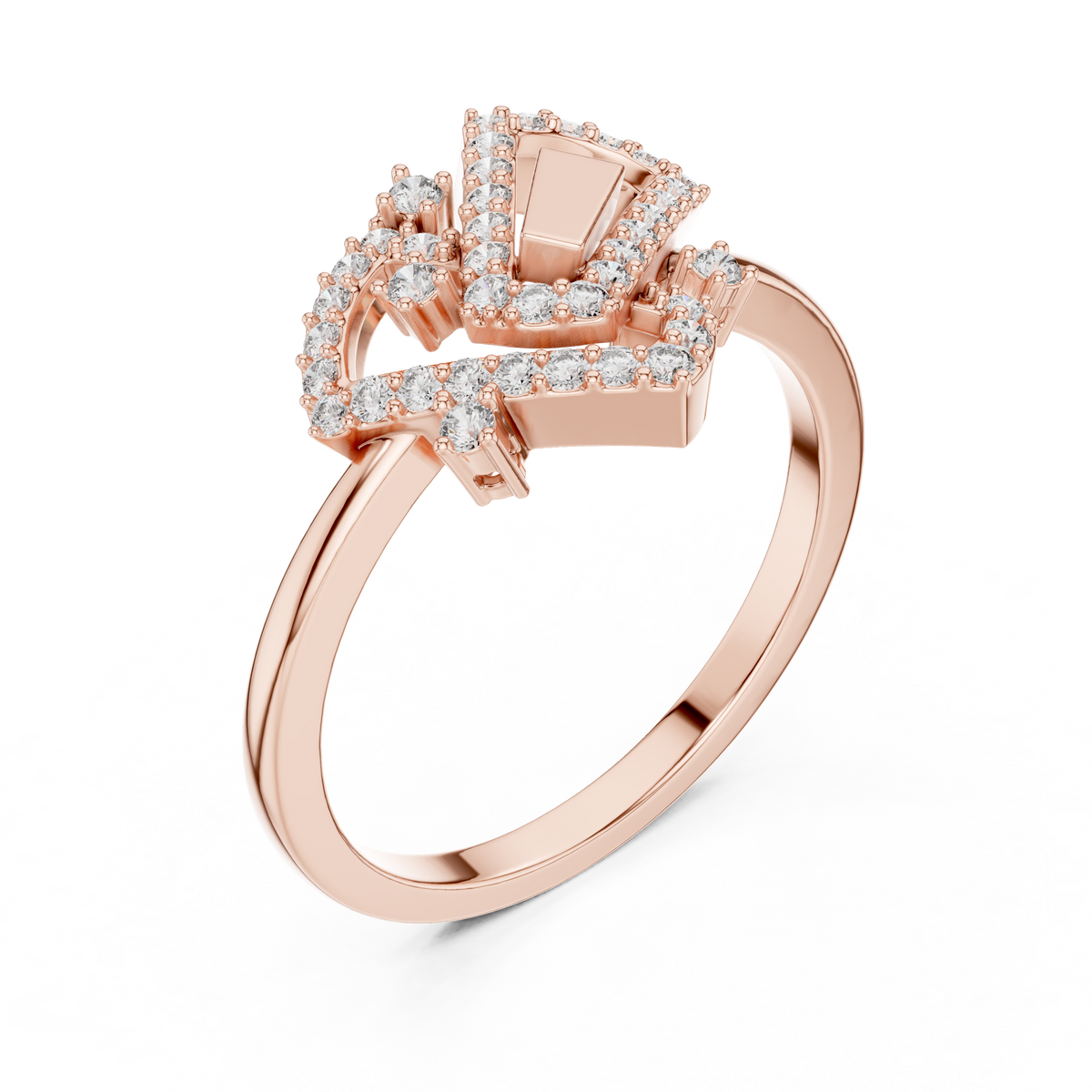 Interlocking Frames Pavé Moissanite Cocktail Ring in rose 925 sterling silver, view 2