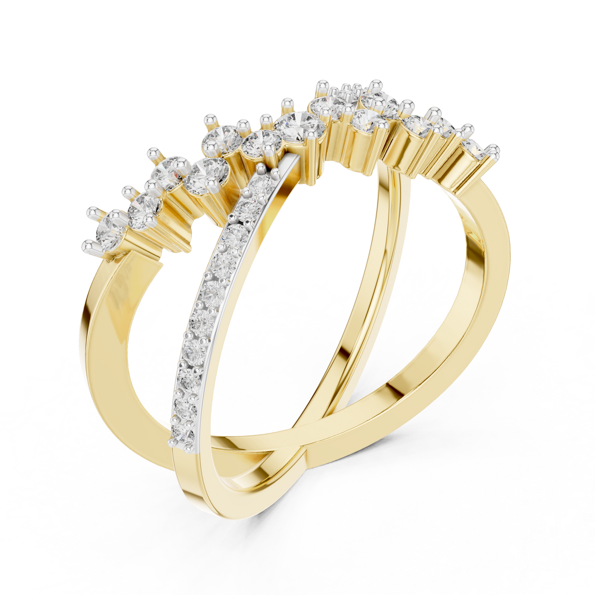 Crossover X Cluster Moissanite Ring in yellow 925 sterling silver, view 2