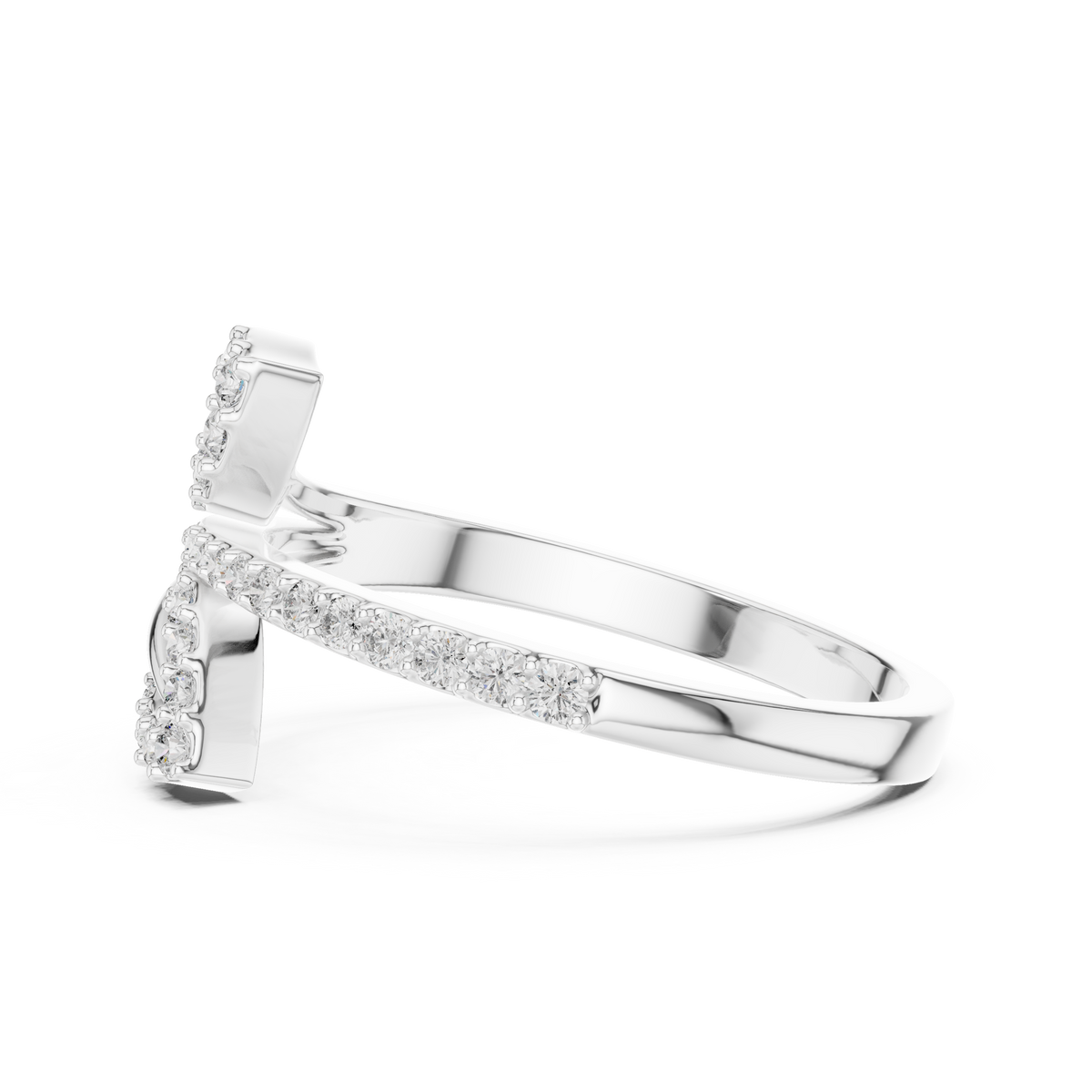 Bypass Twin Leaf Pavé Moissanite Ring in white 925 sterling silver, view 3