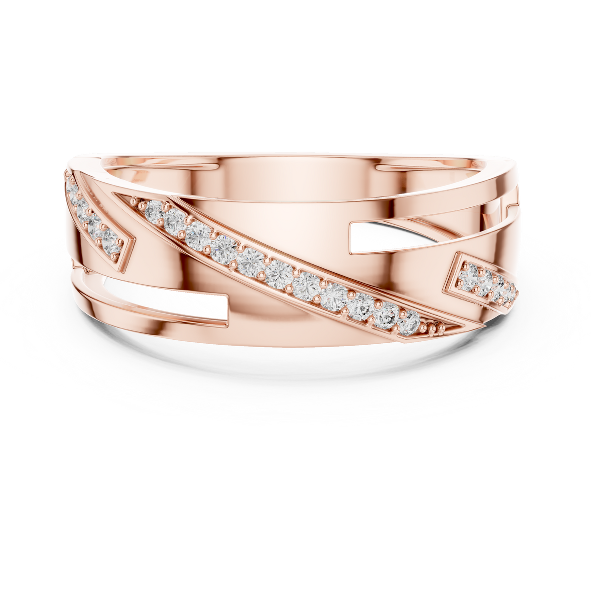 Diagonal Pavé Stripe Geometric Moissanite Band in rose 925 sterling silver, view 4