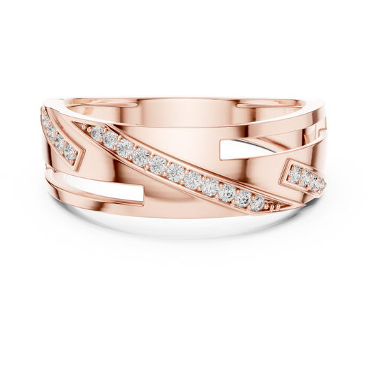 Diagonal Pavé Stripe Geometric Moissanite Band in rose 925 sterling silver, view 4