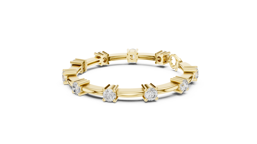 Round Moissanite Station Bar Bracelet in yellow 925 sterling silver, view 2
