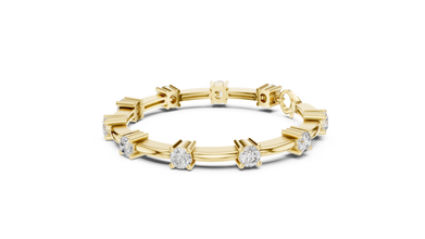 Round Moissanite Station Bar Bracelet in yellow 925 sterling silver, view 2