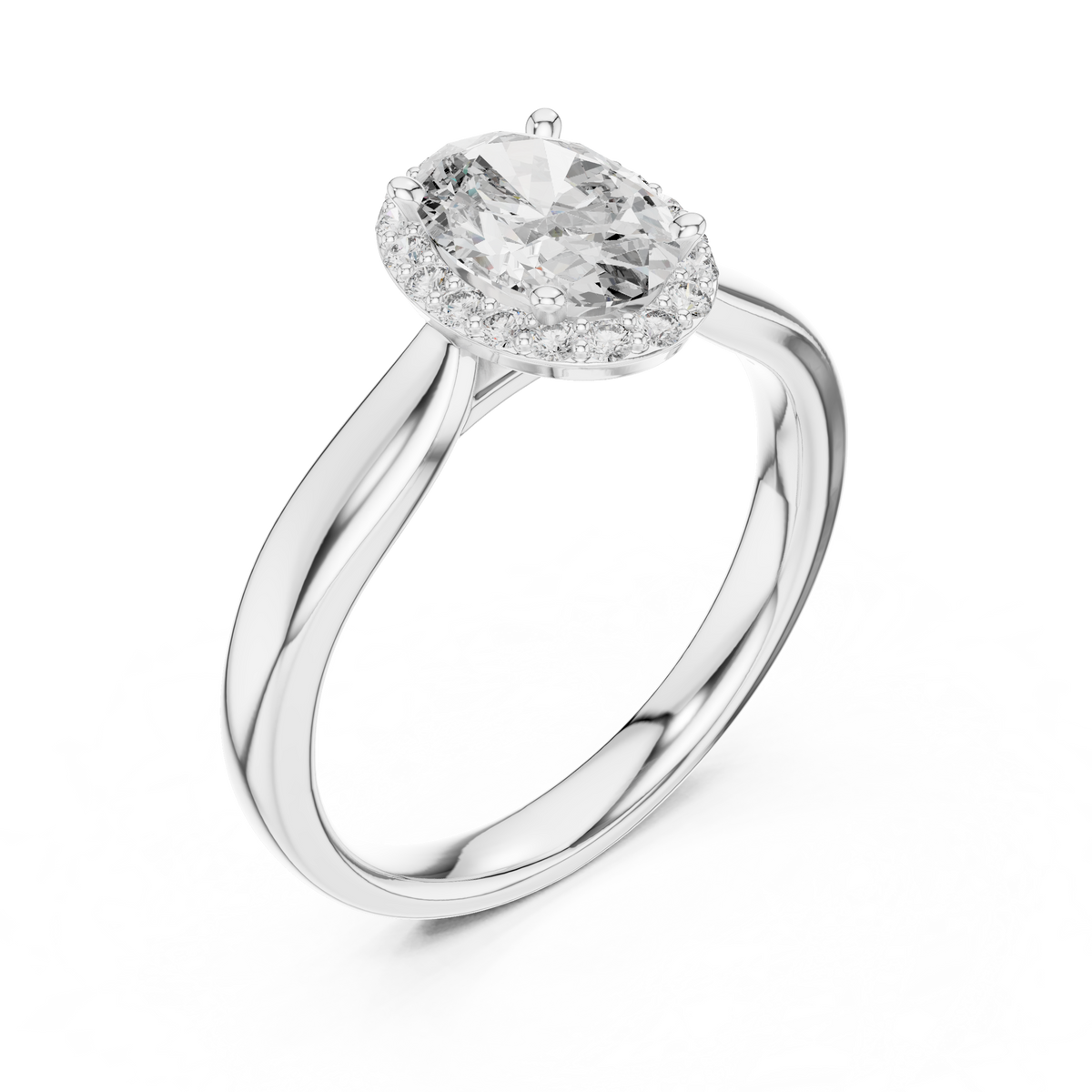 Oval Halo Moissanite Cathedral Ring in white 925 sterling silver, view 2