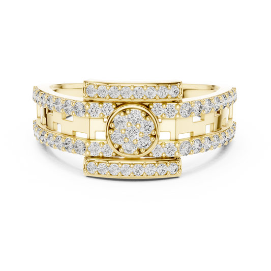 Round Cluster Multi-Row Moissanite Statement Band in yellow 925 sterling silver, view 4