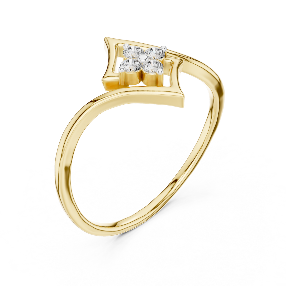 Open Kite Clover Cluster Moissanite Ring in yellow 925 sterling silver, view 2