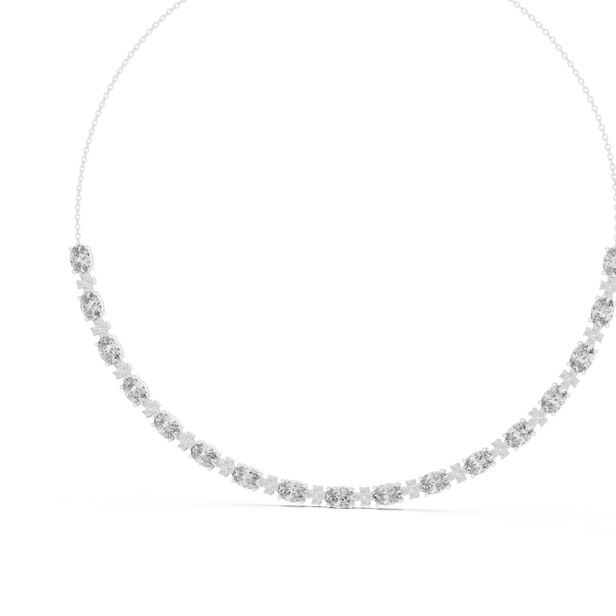 Oval Station Necklace in white 925 sterling silver, view 2
