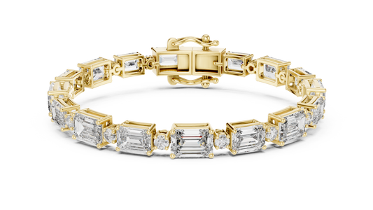 Emerald Cut Station Moissanite Link Bracelet in yellow 925 sterling silver, view 1