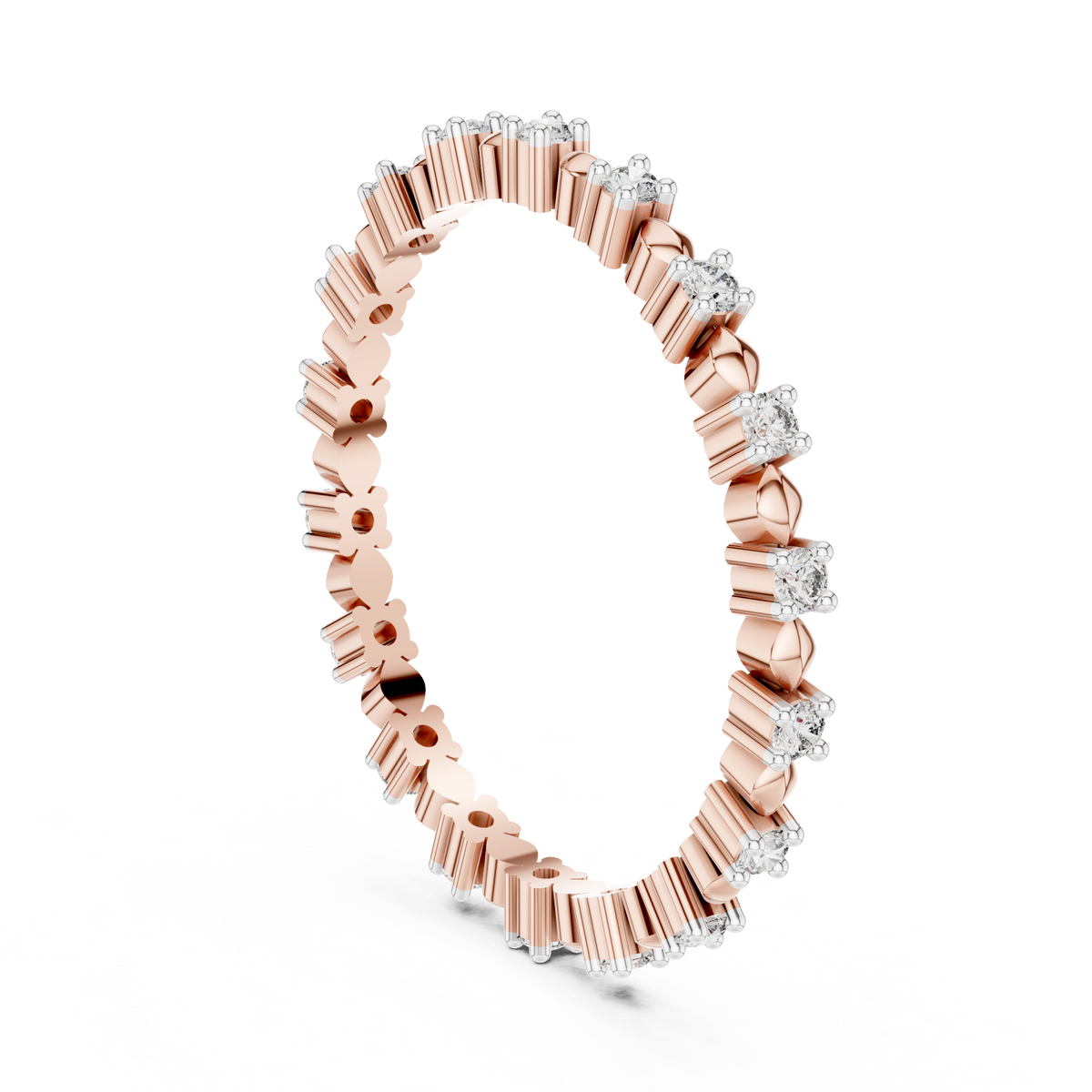 Station Moissanite Eternity Band in rose 925 sterling silver, view 1
