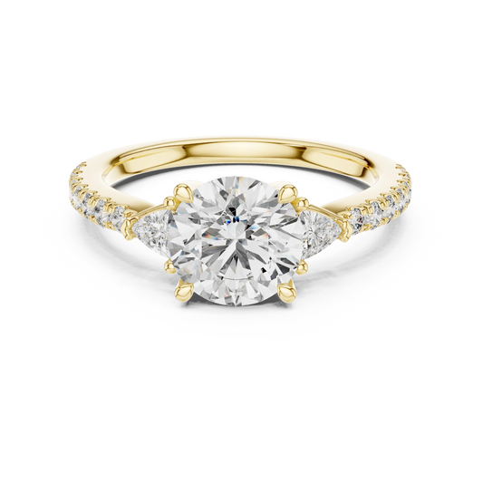 Round Moissanite Ring with Trillion Sides and Pavé Band in yellow 925 sterling silver, view 4