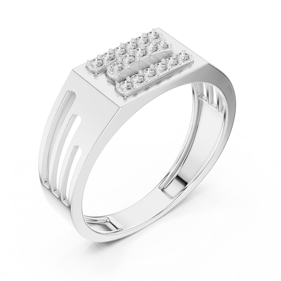 Three-Row Signet Moissanite Ring in white 925 sterling silver, view 2