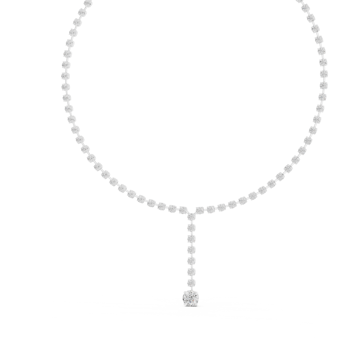 Round Tennis Y Necklace with Round Drop in white 925 sterling silver, view 2