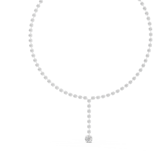 Round Tennis Y Necklace with Round Drop in white 925 sterling silver, view 2