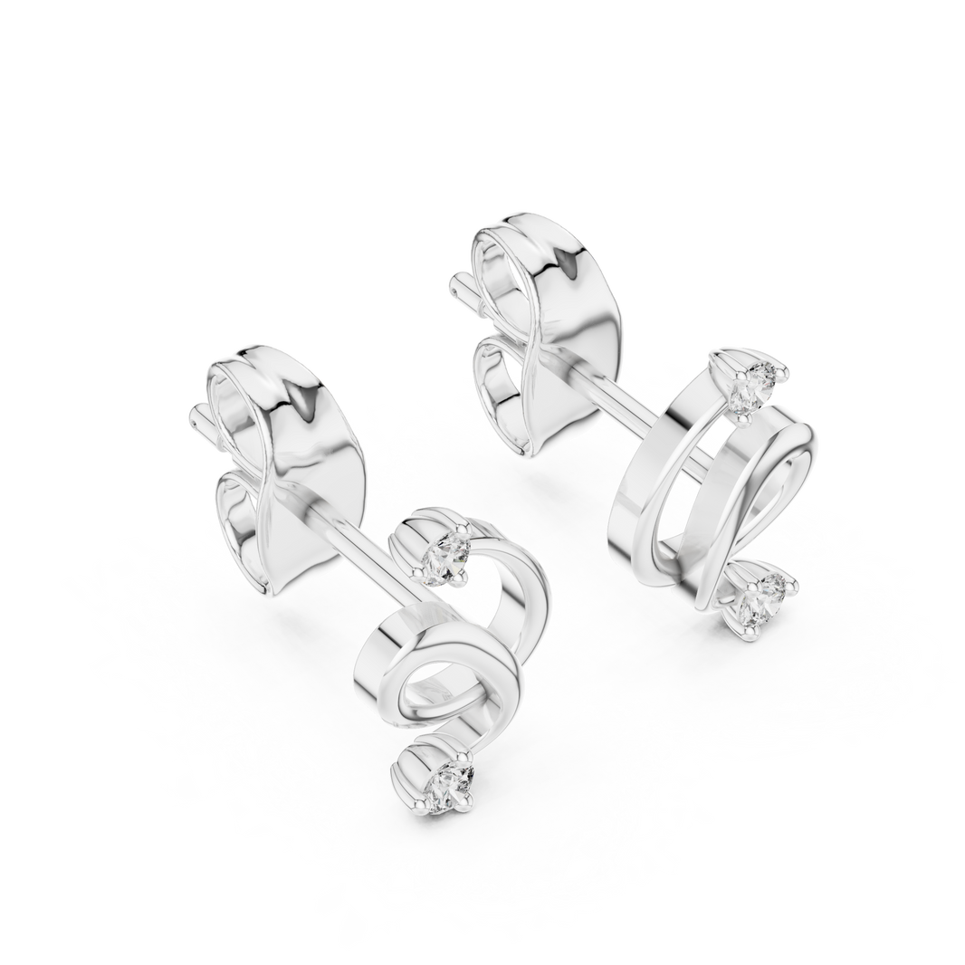 Moissanite Swirl Stud Earrings in white 925 sterling silver, view 2
