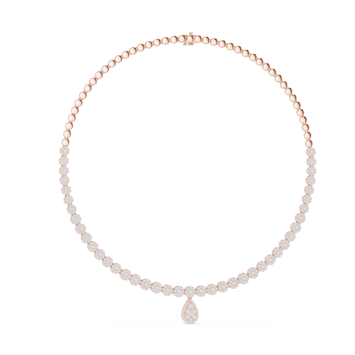 Graduated Round Necklace with Pear Cluster Drop in rose 925 sterling silver, view 1
