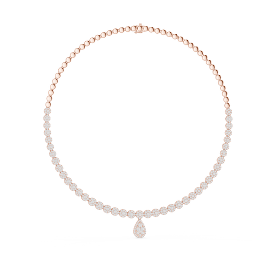Graduated Round Necklace with Pear Cluster Drop in rose 925 sterling silver, view 1