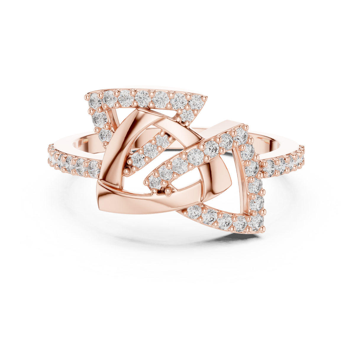 Interlocking Triangle Pavé Moissanite Ring in rose 925 sterling silver, view 4