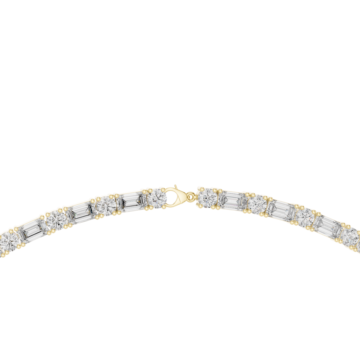 Emerald Cut and Round Tennis Necklace in yellow 925 sterling silver, view 4